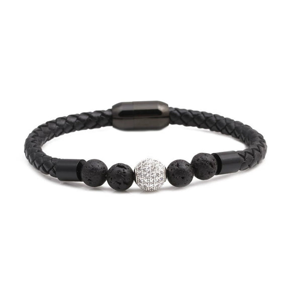 Wholesale Jewelry Tiger Eye Stone Beaded Bracelet Titanium Steel Magnetic Buckle Leather Rope Geometric Handmade Unisex