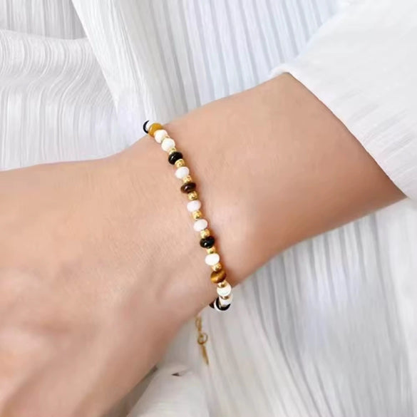 Wholesale Jewelry Tiger Eye Stone Shell Black Agate Copper Geometric Vintage Handmade Necklace Bracelet Clavicle Chain For Women