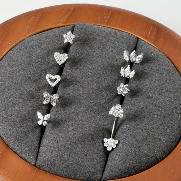 Wholesale Jewelry Titanium Heart Shape Diamond Earrings And Eyebrow Nails
