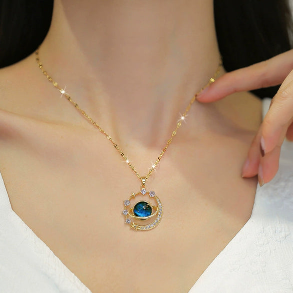Wholesale Jewelry Titanium Steel And Copper Geometric Star Planet Pendant Necklace For Women