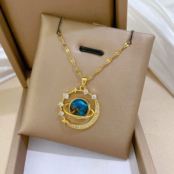 Wholesale Jewelry Titanium Steel And Copper Geometric Star Planet Pendant Necklace For Women