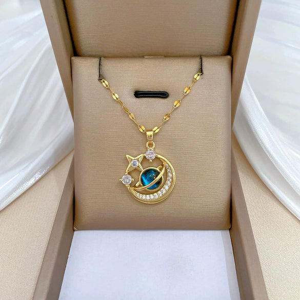 Wholesale Jewelry Titanium Steel And Copper Star Moon Geometric Luxury Elegant Gorgeous Necklace For Women