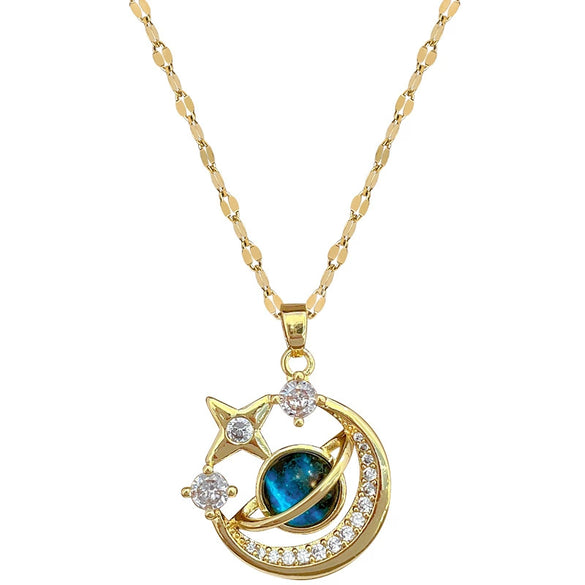 Wholesale Jewelry Titanium Steel And Copper Star Moon Geometric Luxury Elegant Gorgeous Necklace For Women