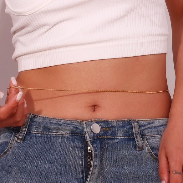 Wholesale Jewelry Titanium Steel And Stainless Steel Plain And Pearl Chain Bracelet And Necklace Waist Chain Geometric Style 18K Gold Plated