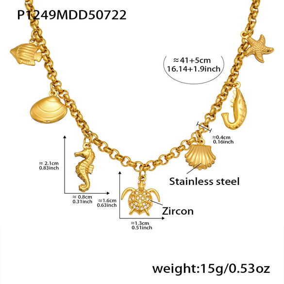 Wholesale Jewelry 316L Stainless Steel Animal Zodiac Geometric Style Electroplated Pendant Necklace