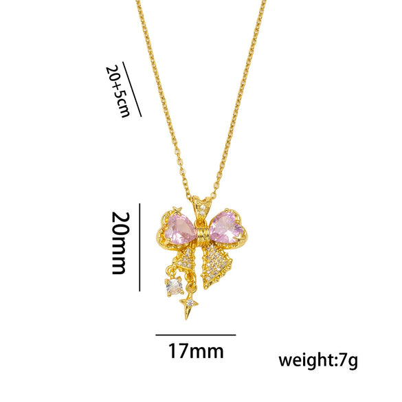 Wholesale Jewelry Titanium Steel Bow Zircon Clavicle Chain Necklace