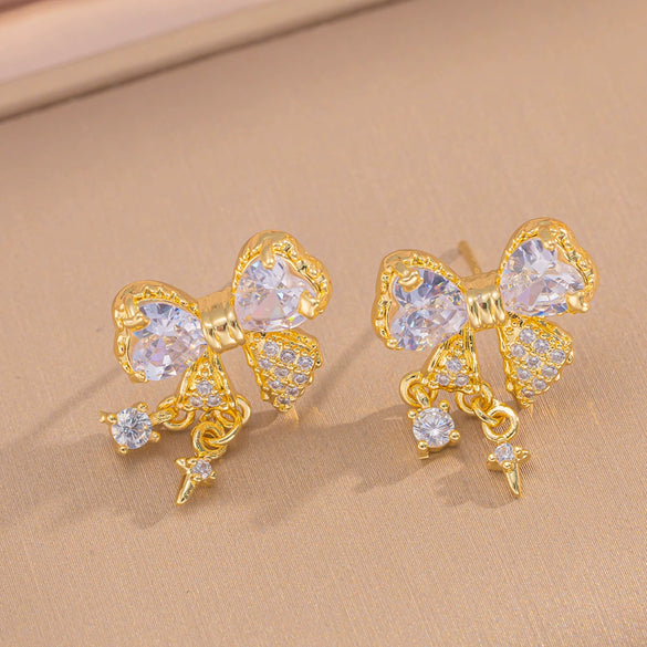 Wholesale Jewelry Titanium Steel Bow Zircon Clavicle Chain Necklace