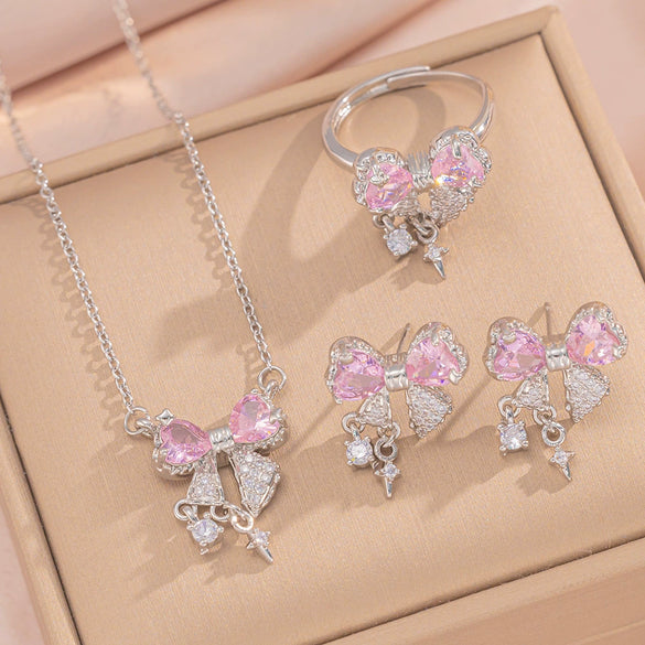 Wholesale Jewelry Titanium Steel Bow Zircon Clavicle Chain Necklace