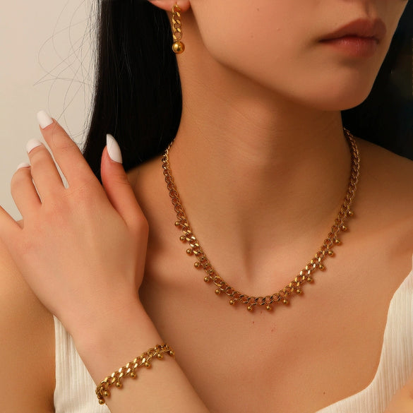 Wholesale Jewelry Titanium Steel Box Chain Multiple Ball Pendant With Plants Flowers Pattern For Women