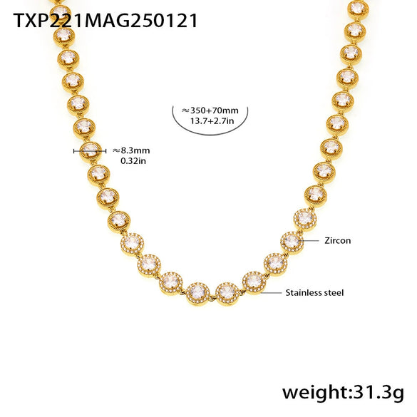 Wholesale Jewelry 316L Stainless Steel Chain Round White Zircon Handmade 18K Gold Plated Luxury Elegant