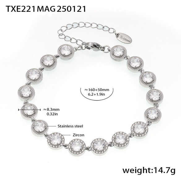 Wholesale Jewelry 316L Stainless Steel Chain Round White Zircon Handmade 18K Gold Plated Luxury Elegant