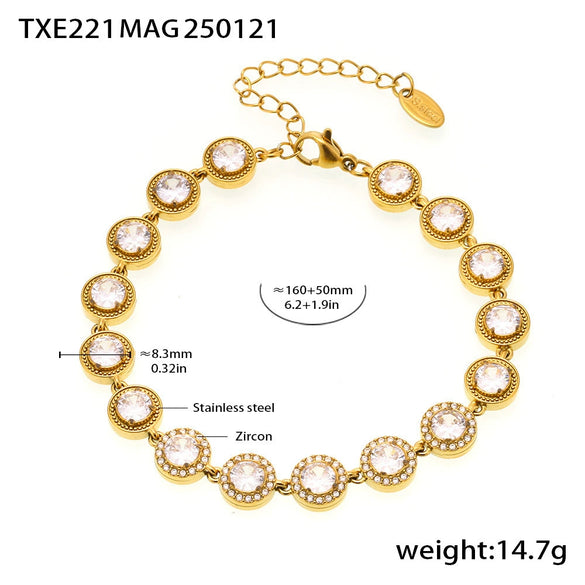 Wholesale Jewelry 316L Stainless Steel Chain Round White Zircon Handmade 18K Gold Plated Luxury Elegant