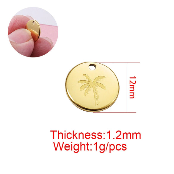 Wholesale Jewelry Titanium Steel Coconut Tree Pendant With Furnace Real Gold Electroplating Corrosion