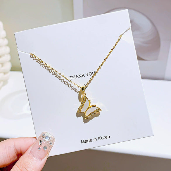 Wholesale Jewelry Titanium Steel Copper Animal Butterfly Diamond Necklace