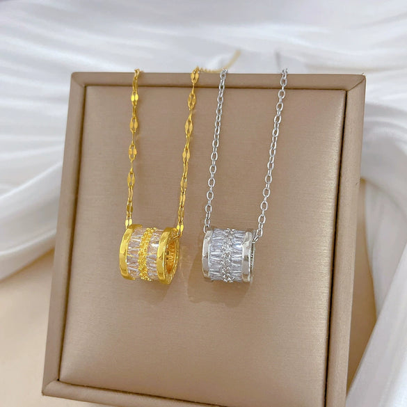 Wholesale Jewelry Titanium Steel Copper Doublering Buckle Necklace With Geometric Pattern Electroplating For Women