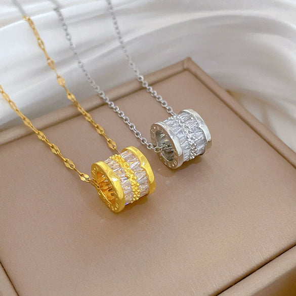 Wholesale Jewelry Titanium Steel Copper Doublering Buckle Necklace With Geometric Pattern Electroplating For Women