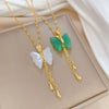 Wholesale Jewelry Titanium Steel Copper Goldplated Geometric Butterfly Pendant With Real Gold Chalcedony And Diamond Design For Women