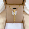 Wholesale Jewelry Titanium Steel Copper Goldplated Geometric Butterfly Pendant With Real Gold Chalcedony And Diamond Design For Women