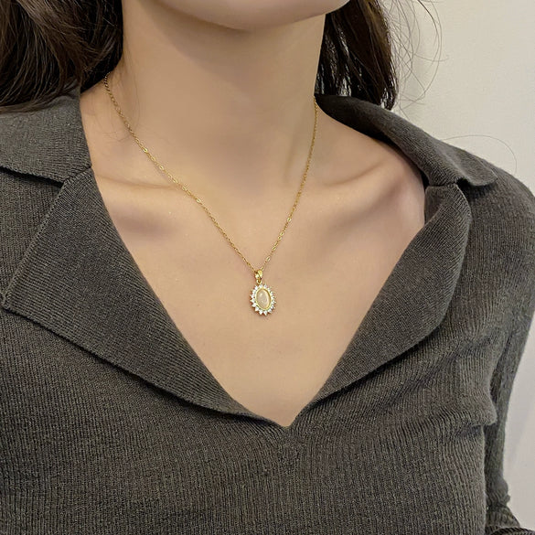 Wholesale Jewelry Titanium Steel Copper Opal Flower Pendant Necklace With Electroplating And Geometric Design For Women