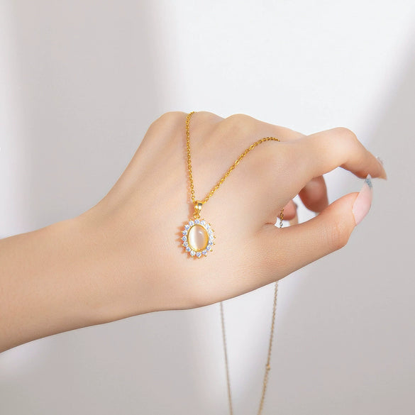 Wholesale Jewelry Titanium Steel Copper Opal Flower Pendant Necklace With Electroplating And Geometric Design For Women