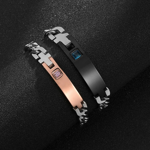 Wholesale Jewelry Titanium Steel Couple Bracelets Geometric Style With Letters Numbers Text Electroplating