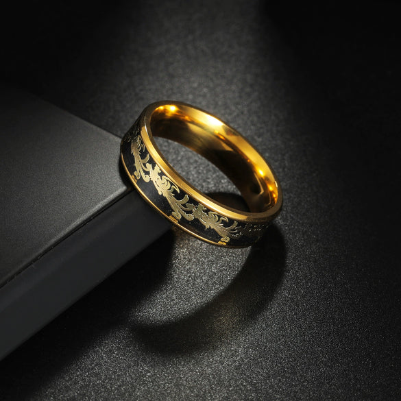 Wholesale Jewelry Titanium Steel Couple Ring With Animal Zodiac Pattern Electroplated