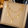Wholesale Jewelry Titanium Steel Cross Crown Roman Numerals Electroplated Pendant Necklace For Women
