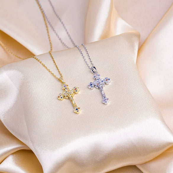 Wholesale Jewelry Titanium Steel Cross With Diamond Pendant Necklace Fashion Allmatch Unisex Electroplating Design
