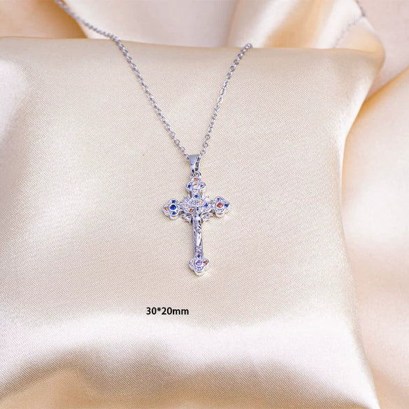 Wholesale Jewelry Titanium Steel Cross With Diamond Pendant Necklace Fashion Allmatch Unisex Electroplating Design