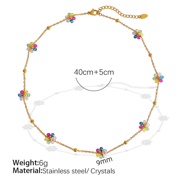 Wholesale Jewelry 316L Stainless Steel Crystal Flower Handmade Chain Necklace For Women