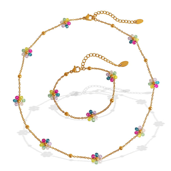 Wholesale Jewelry 316L Stainless Steel Crystal Flower Handmade Chain Necklace For Women
