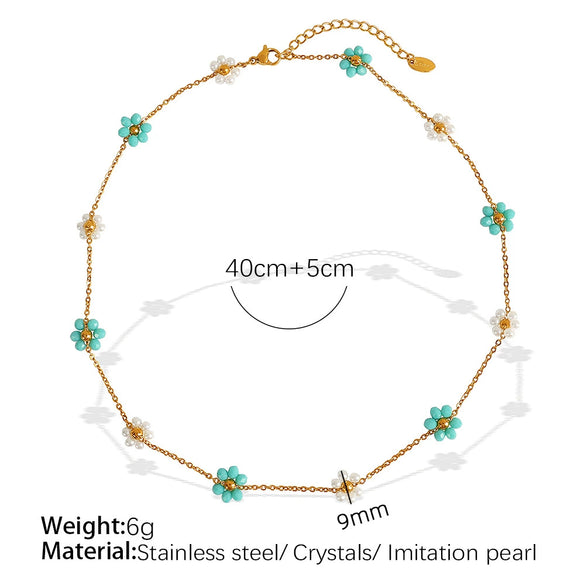 Wholesale Jewelry 316L Stainless Steel Crystal Flower Handmade Chain Necklace For Women