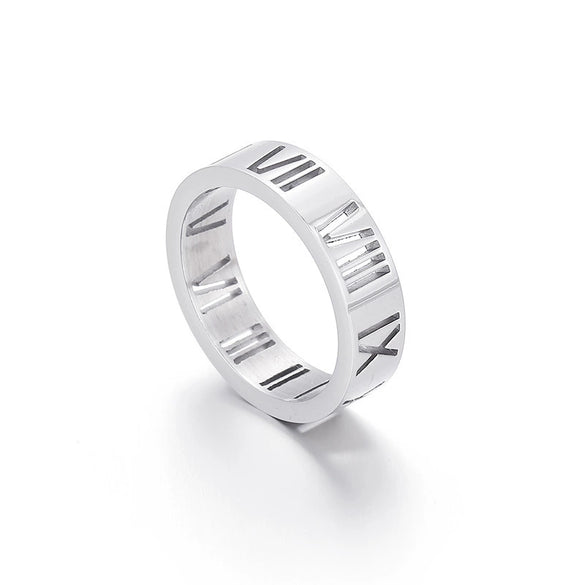 Wholesale Jewelry Titanium Steel Cut Out Roman Numeral Women's Ring Electroplated