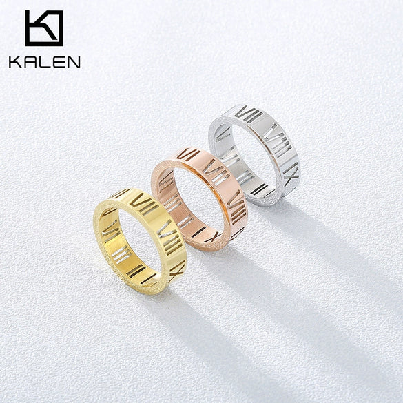 Wholesale Jewelry Titanium Steel Cut Out Roman Numeral Women's Ring Electroplated