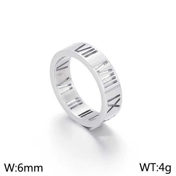 Wholesale Jewelry Titanium Steel Cut Out Roman Numeral Women's Ring Electroplated