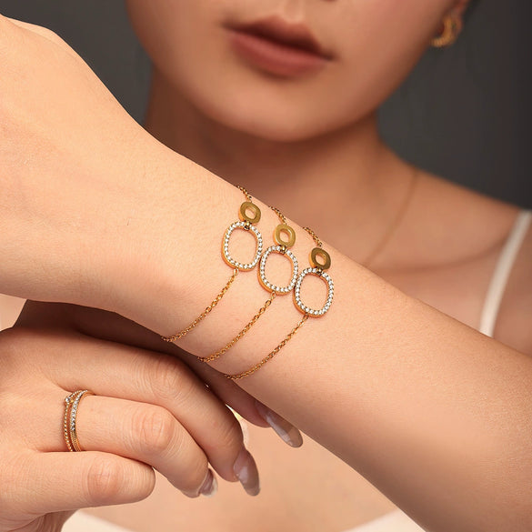 Wholesale Jewelry 316L Stainless Steel Double Ring Small Round Design Sense Necklace Bracelet Suit Electroplated For Women With Personality And Geometric Style