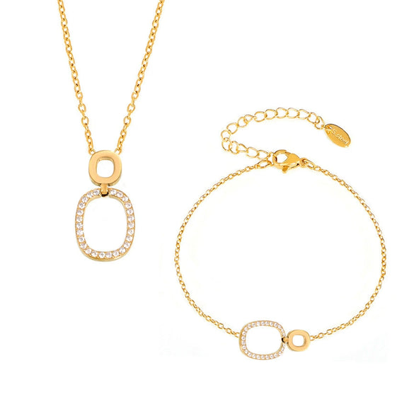 Wholesale Jewelry 316L Stainless Steel Double Ring Small Round Design Sense Necklace Bracelet Suit Electroplated For Women With Personality And Geometric Style