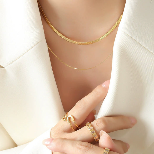 Wholesale Jewelry Titanium Steel Doublelayer Blade Chain Geometric Style 18K Gold Plated Necklace For Women