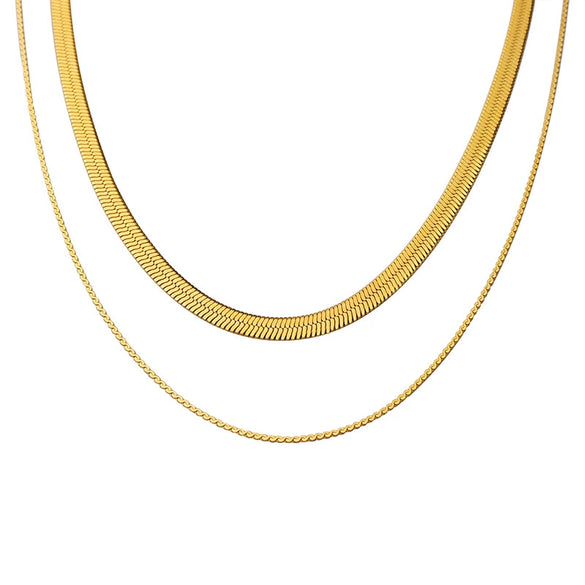 Wholesale Jewelry Titanium Steel Doublelayer Blade Chain Geometric Style 18K Gold Plated Necklace For Women