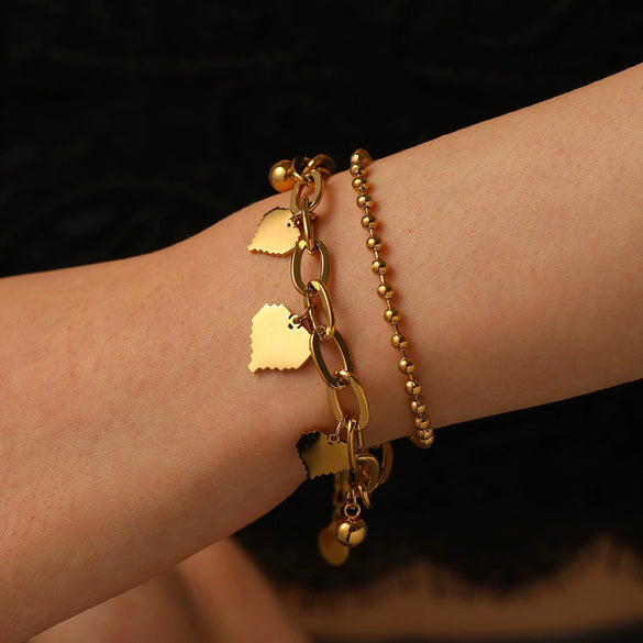 Wholesale Jewelry Titanium Steel Doublelayer Peach Heart Bracelet For Women Cartoon Style Electroplated