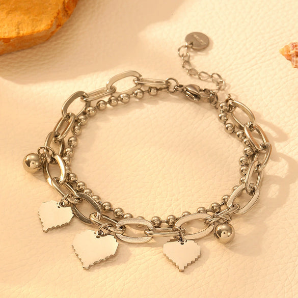 Wholesale Jewelry Titanium Steel Doublelayer Peach Heart Bracelet For Women Cartoon Style Electroplated