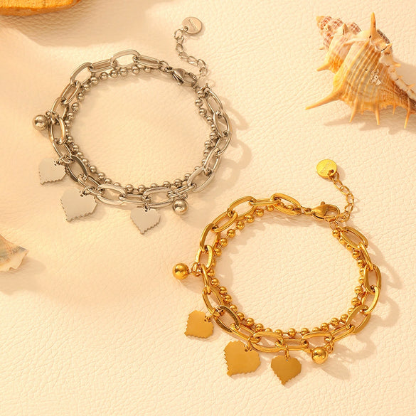 Wholesale Jewelry Titanium Steel Doublelayer Peach Heart Bracelet For Women Cartoon Style Electroplated