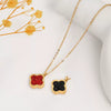 Wholesale Jewelry Titanium Steel Doublesided Flower Clover Fritillary Gold Inlaid Pendant Necklace For Women