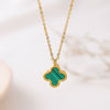 Wholesale Jewelry Titanium Steel Doublesided Flower Clover Fritillary Gold Inlaid Pendant Necklace For Women