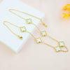 Wholesale Jewelry Titanium Steel Doublesided Flower Clover Fritillary Gold Inlaid Pendant Necklace For Women