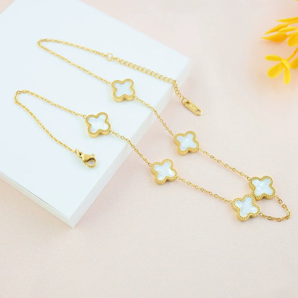 Wholesale Jewelry Titanium Steel Doublesided Flower Clover Fritillary Gold Inlaid Pendant Necklace For Women