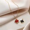 Wholesale Jewelry Titanium Steel Doublesided Flower Clover Fritillary Gold Inlaid Pendant Necklace For Women