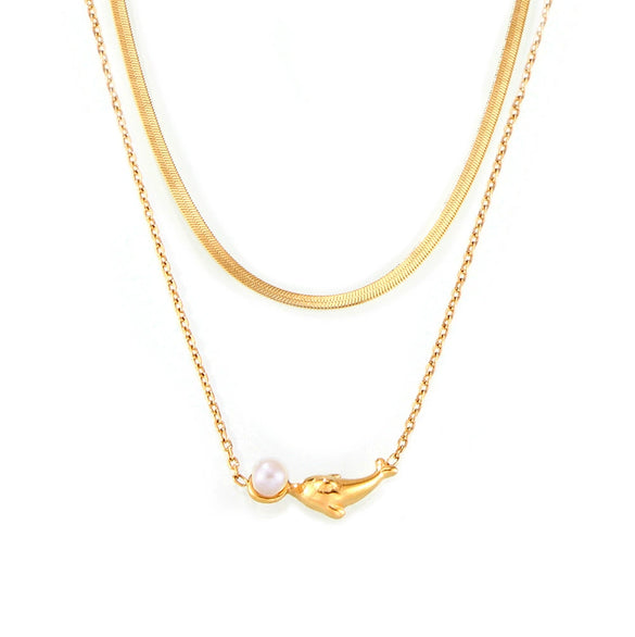 Wholesale Jewelry Titanium Steel Electroplated 18K Gold Dolphin Bead Pendant Lockbone Chain For Women Niche Light Luxury Design Animals Zodiac Style