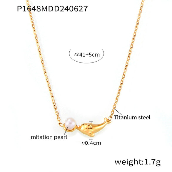 Wholesale Jewelry Titanium Steel Electroplated 18K Gold Dolphin Bead Pendant Lockbone Chain For Women Niche Light Luxury Design Animals Zodiac Style