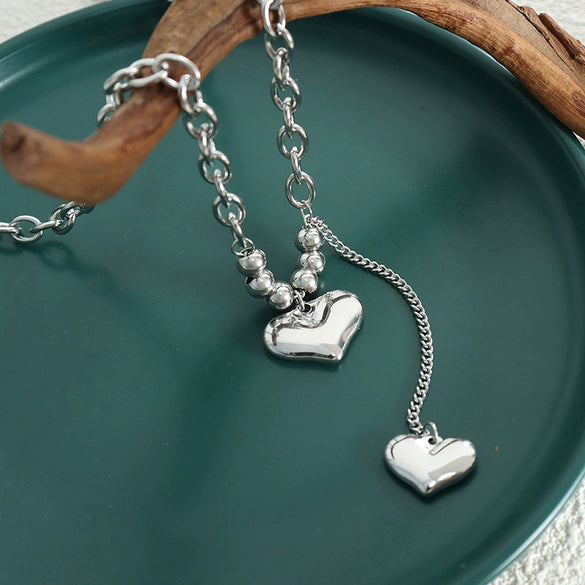 Wholesale Jewelry 316L Stainless Steel Electroplated 18K Gold Double Heart And Geometric Pendant Clavicle Necklace For Women